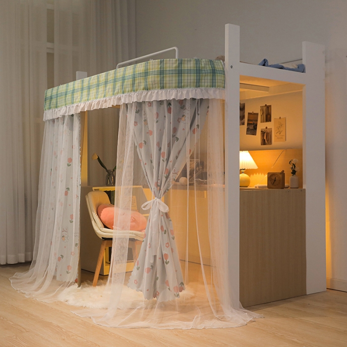 91家纺网 家纺一手货源 找家纺 安金 2024新款涂层99％强遮光学生蚊帐床帘一体格子花边印花 桌下帘印花格子-郁金香兔