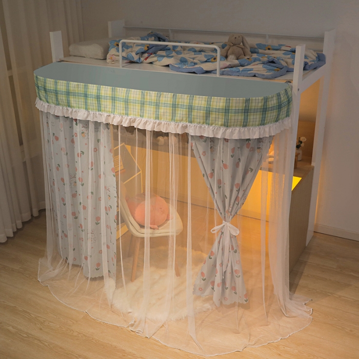 91家纺网 家纺一手货源 找家纺 安金 2024新款涂层99％强遮光学生蚊帐床帘一体格子花边印花 桌下帘印花格子-郁金香兔