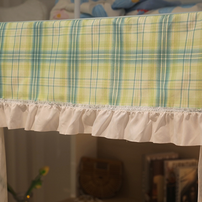 91家纺网 家纺一手货源 找家纺 安金 2024新款涂层99％强遮光学生蚊帐床帘一体格子花边印花 桌下帘印花格子-郁金香兔