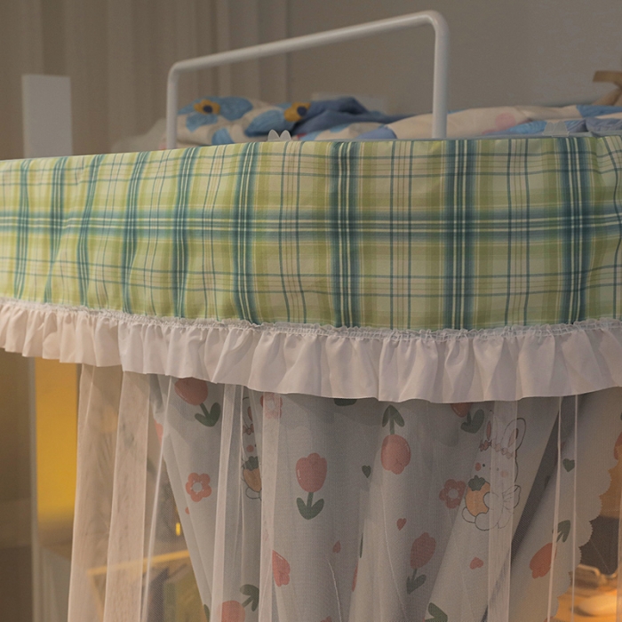 91家纺网 家纺一手货源 找家纺 安金 2024新款涂层99％强遮光学生蚊帐床帘一体格子花边印花 桌下帘印花格子-郁金香兔