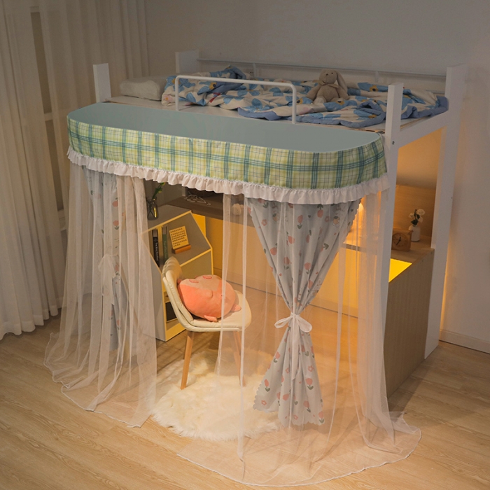 91家纺网 家纺一手货源 找家纺 安金 2024新款涂层99％强遮光学生蚊帐床帘一体格子花边印花 桌下帘印花格子-郁金香兔