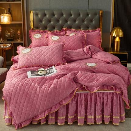 91家纺网 家纺一手货源 找家纺 大豆蛋白棉天鹅绒夹棉床笠加床裙拉链可脱卸床裙 居里夫人-豆沙红