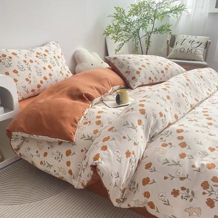 91家纺网 家纺一手货源 找家纺 寐时代 2023新款有氧提花双层纱四件套 花花兔