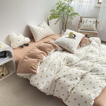 91家纺网 家纺一手货源 找家纺 寐时代 2023新款有氧提花双层纱四件套 可可熊