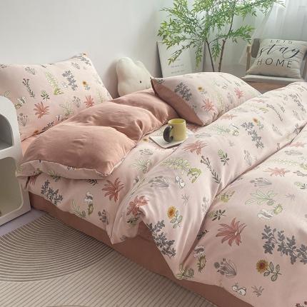 91家纺网 家纺一手货源 找家纺 寐时代 2023新款有氧提花双层纱四件套 梦幻兔