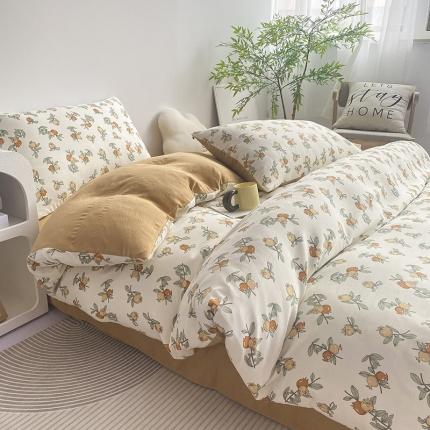 91家纺网 家纺一手货源 找家纺 寐时代 2023新款有氧提花双层纱四件套 石榴