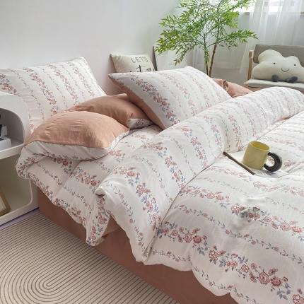 91家纺网 家纺一手货源 找家纺 寐时代 2023新款有氧提花双层纱四件套 维亚-豆沙