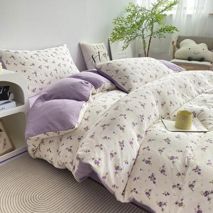 91家纺网 家纺一手货源 找家纺 寐时代 2023新款有氧提花双层纱四件套 薰衣草