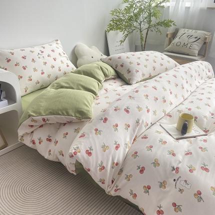 91家纺网 家纺一手货源 找家纺 寐时代 2023新款有氧提花双层纱四件套 樱姿