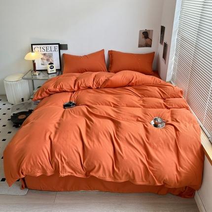 蓝淋家纺 2023新款双拼水洗棉高级感亲肤四件套/三件套 爱马仕橙