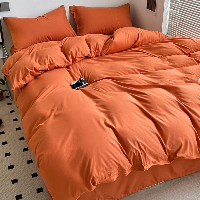 91家纺网 家纺一手货源 找家纺 蓝淋家纺 2023新款双拼水洗棉高级感亲肤四件套/三件套 爱马仕橙