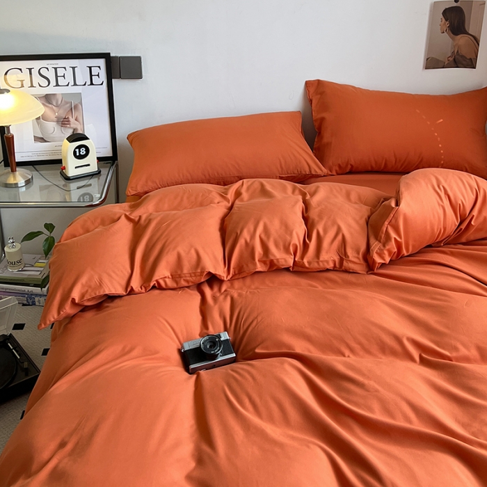 91家纺网 家纺一手货源 找家纺 蓝淋家纺 2023新款双拼水洗棉高级感亲肤四件套/三件套 爱马仕橙