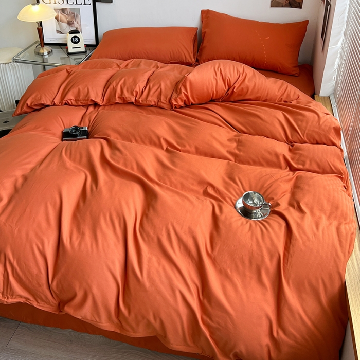 91家纺网 家纺一手货源 找家纺 蓝淋家纺 2023新款双拼水洗棉高级感亲肤四件套/三件套 爱马仕橙