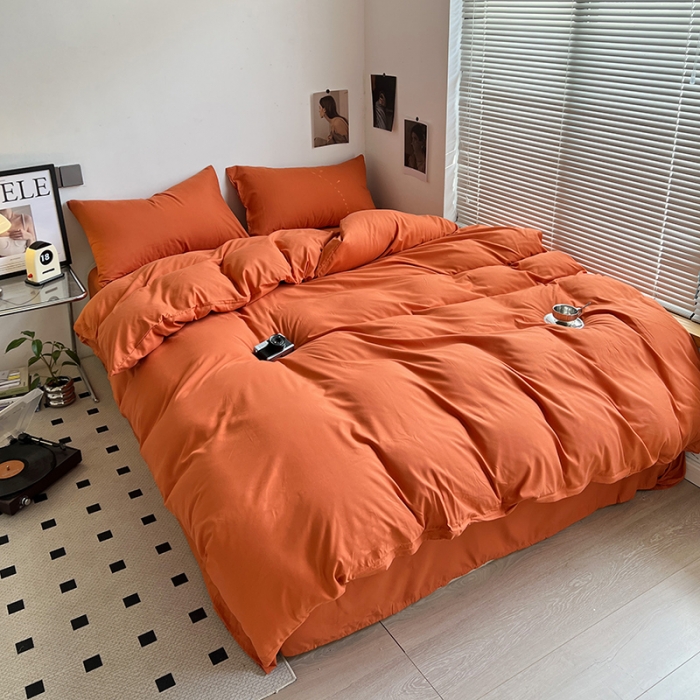 91家纺网 家纺一手货源 找家纺 蓝淋家纺 2023新款双拼水洗棉高级感亲肤四件套/三件套 爱马仕橙