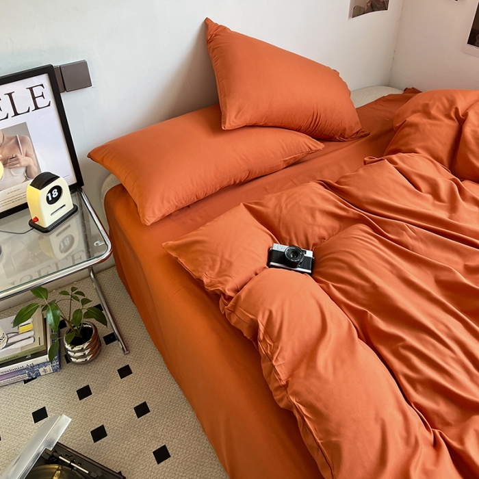 91家纺网 家纺一手货源 找家纺 蓝淋家纺 2023新款双拼水洗棉高级感亲肤四件套/三件套 爱马仕橙