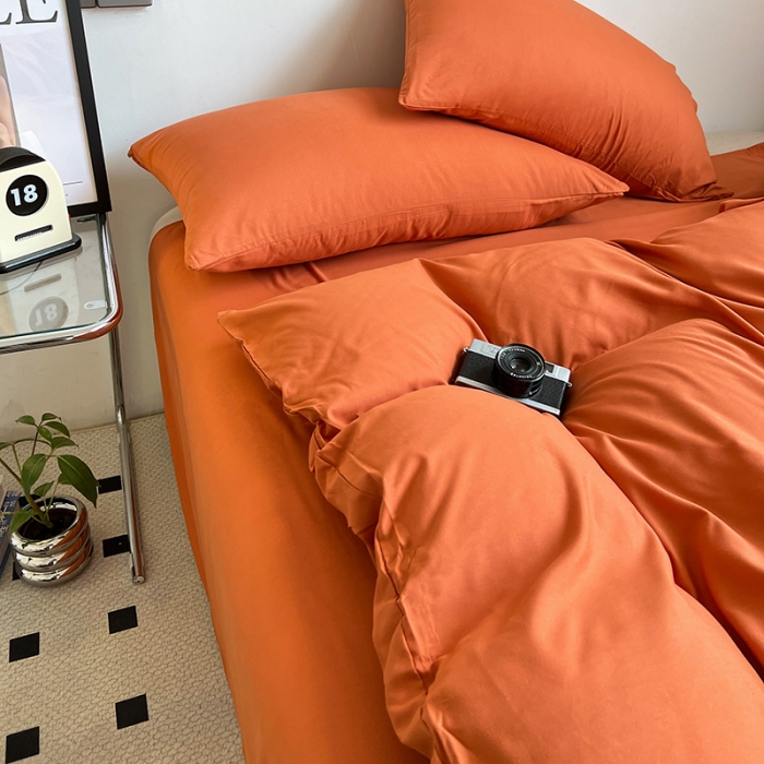 91家纺网 家纺一手货源 找家纺 蓝淋家纺 2023新款双拼水洗棉高级感亲肤四件套/三件套 爱马仕橙