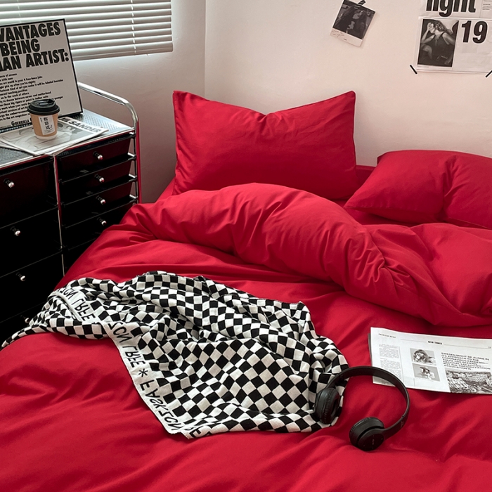 91家纺网 家纺一手货源 找家纺 蓝淋家纺 2023新款双拼水洗棉高级感亲肤四件套/三件套 大红