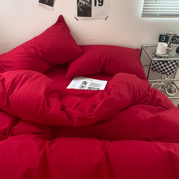 91家纺网 家纺一手货源 找家纺 蓝淋家纺 2023新款双拼水洗棉高级感亲肤四件套/三件套 大红