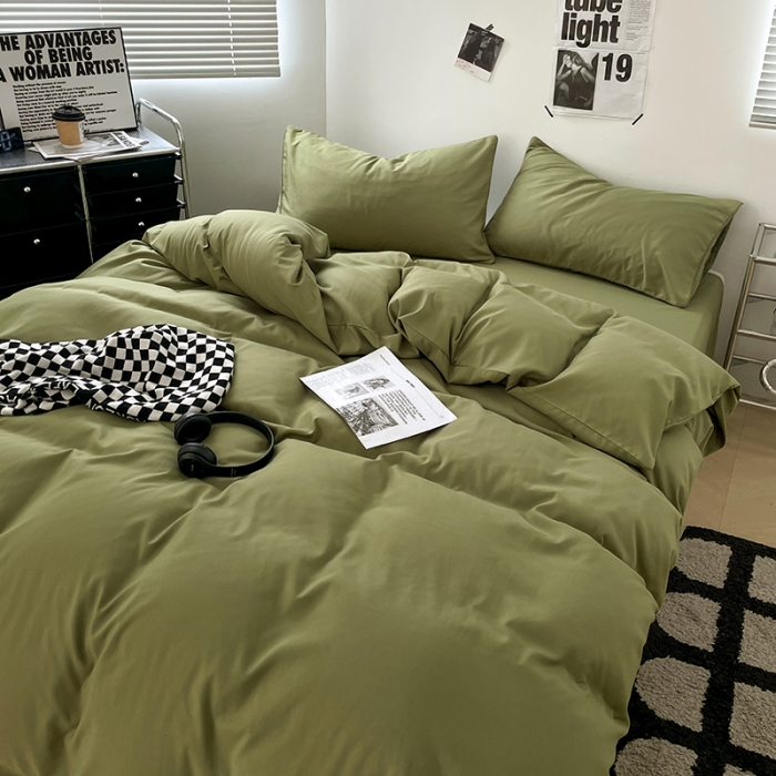 91家纺网 家纺一手货源 找家纺 蓝淋家纺 2023新款双拼水洗棉高级感亲肤四件套/三件套 军绿