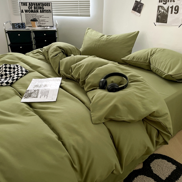 91家纺网 家纺一手货源 找家纺 蓝淋家纺 2023新款双拼水洗棉高级感亲肤四件套/三件套 军绿