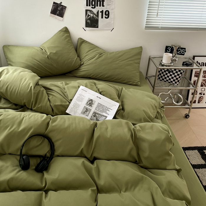 91家纺网 家纺一手货源 找家纺 蓝淋家纺 2023新款双拼水洗棉高级感亲肤四件套/三件套 军绿