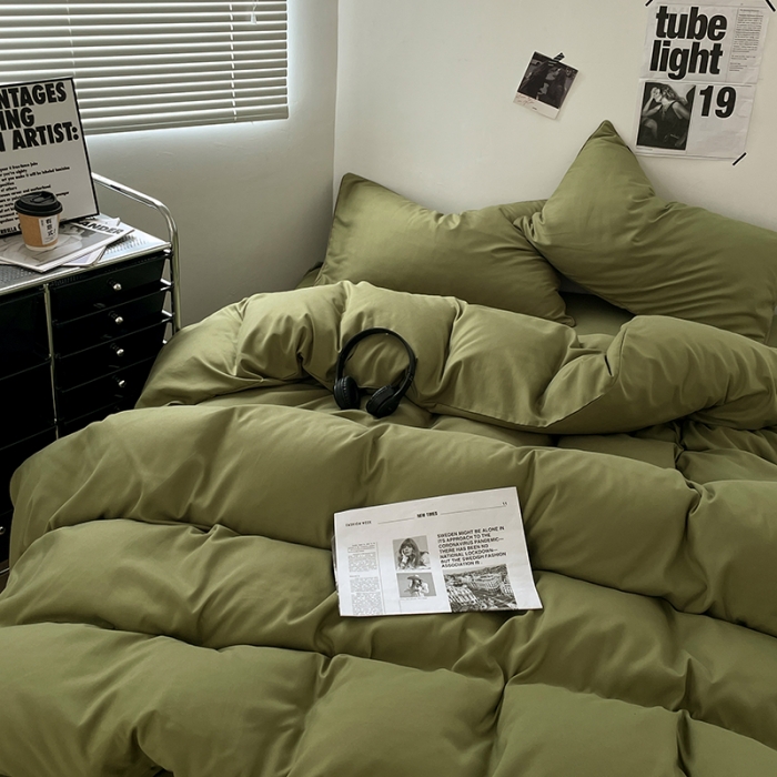 91家纺网 家纺一手货源 找家纺 蓝淋家纺 2023新款双拼水洗棉高级感亲肤四件套/三件套 军绿