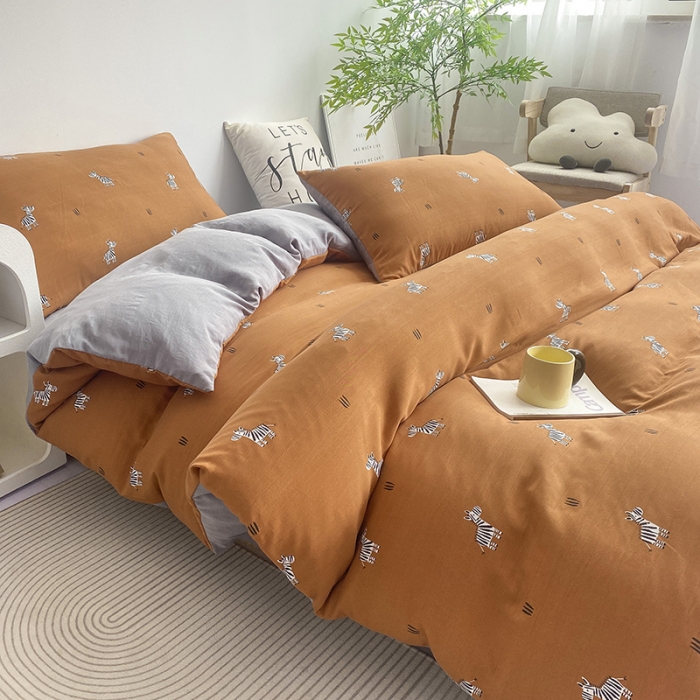 91家纺网 家纺一手货源 找家纺 寐时代 2023新款有氧提花双层纱四件套 斑马咖