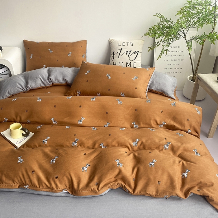 91家纺网 家纺一手货源 找家纺 寐时代 2023新款有氧提花双层纱四件套 斑马咖