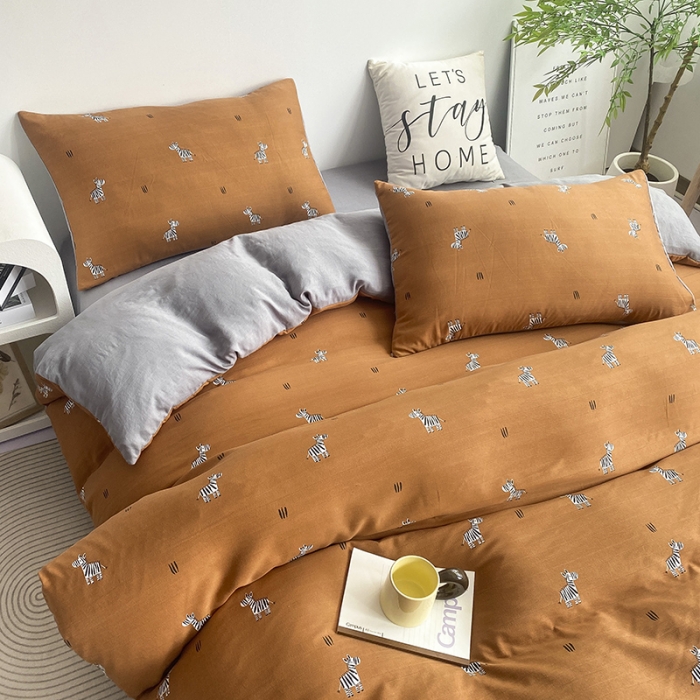 91家纺网 家纺一手货源 找家纺 寐时代 2023新款有氧提花双层纱四件套 斑马咖