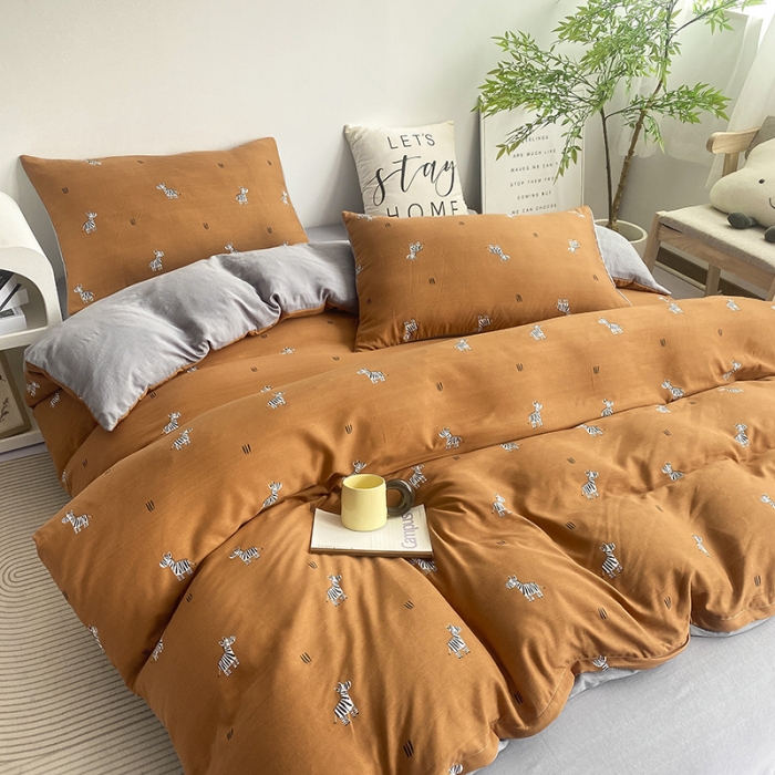 91家纺网 家纺一手货源 找家纺 寐时代 2023新款有氧提花双层纱四件套 斑马咖