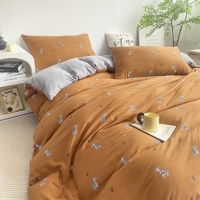 91家纺网 家纺一手货源 找家纺 寐时代 2023新款有氧提花双层纱四件套 斑马咖