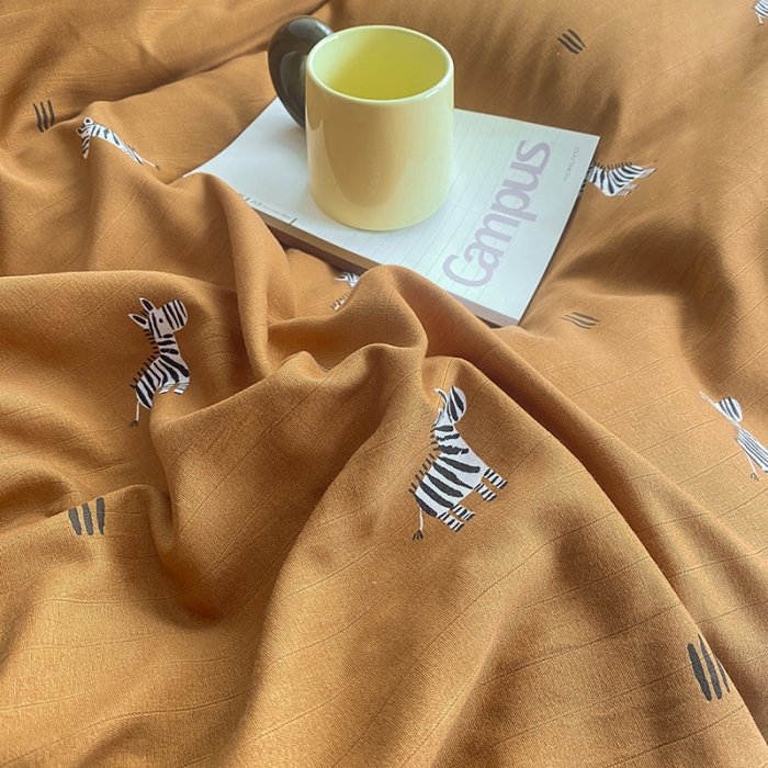 91家纺网 家纺一手货源 找家纺 寐时代 2023新款有氧提花双层纱四件套 斑马咖