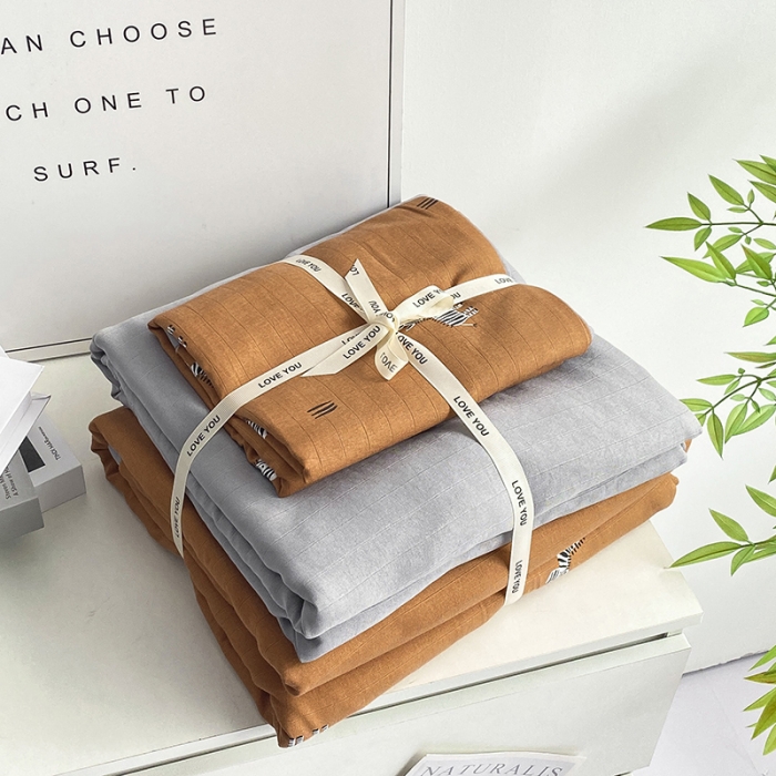 91家纺网 家纺一手货源 找家纺 寐时代 2023新款有氧提花双层纱四件套 斑马咖