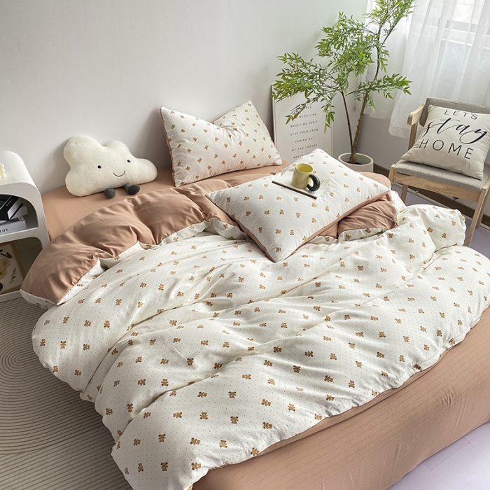 91家纺网 家纺一手货源 找家纺 寐时代 2023新款有氧提花双层纱四件套 可可熊