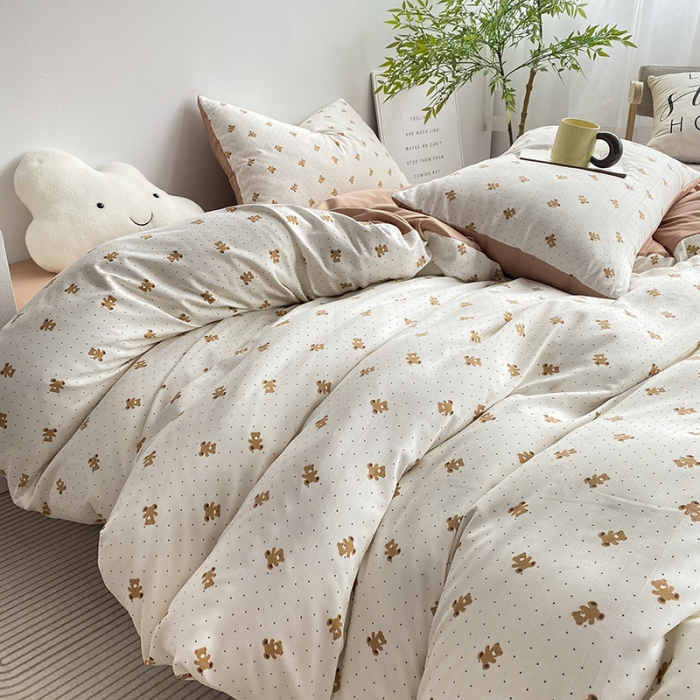 91家纺网 家纺一手货源 找家纺 寐时代 2023新款有氧提花双层纱四件套 可可熊