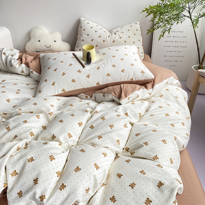 91家纺网 家纺一手货源 找家纺 寐时代 2023新款有氧提花双层纱四件套 可可熊