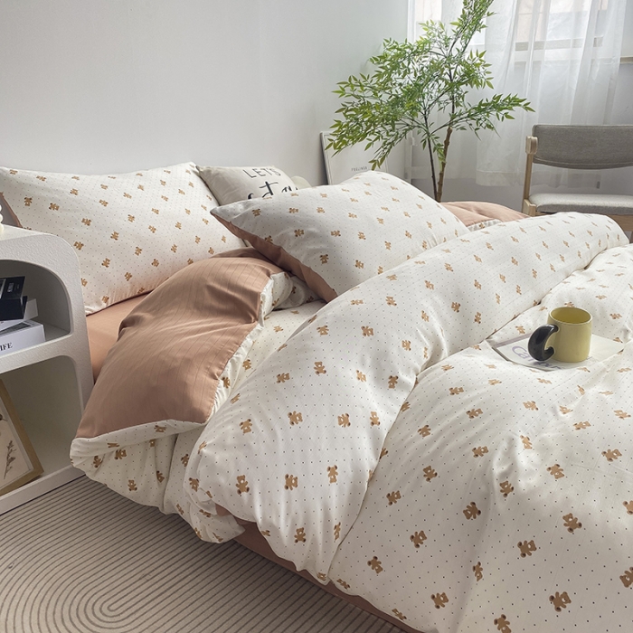 91家纺网 家纺一手货源 找家纺 寐时代 2023新款有氧提花双层纱四件套 可可熊