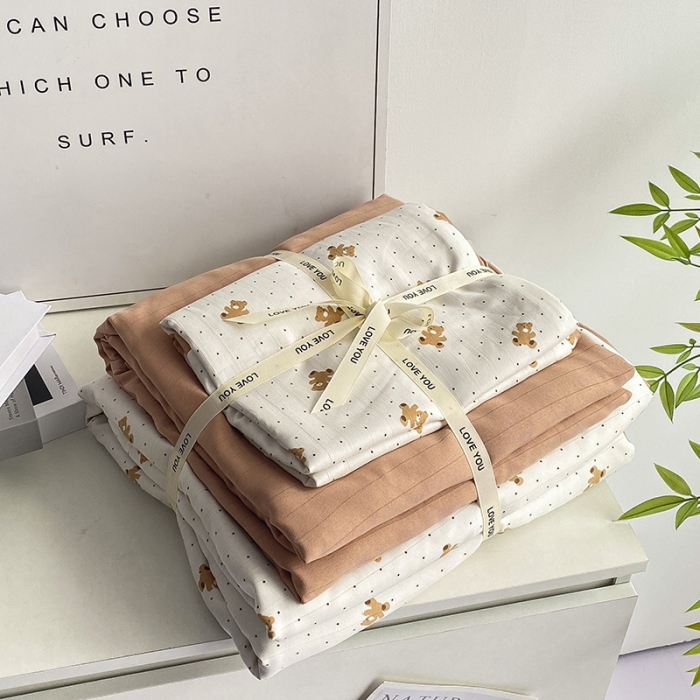 91家纺网 家纺一手货源 找家纺 寐时代 2023新款有氧提花双层纱四件套 可可熊