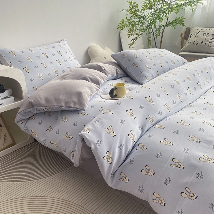 91家纺网 家纺一手货源 找家纺 寐时代 2023新款有氧提花双层纱四件套 快乐兔