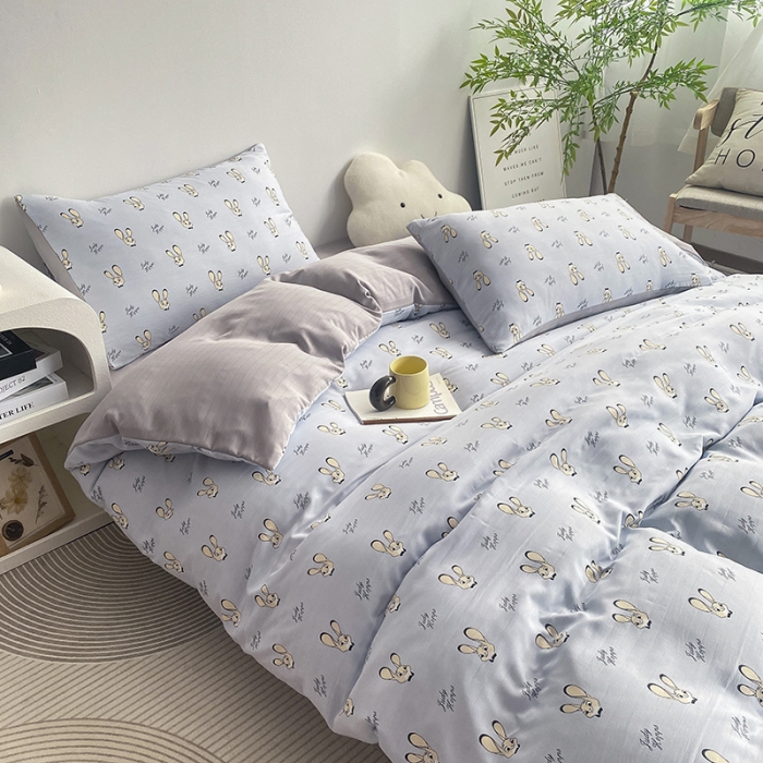 91家纺网 家纺一手货源 找家纺 寐时代 2023新款有氧提花双层纱四件套 快乐兔