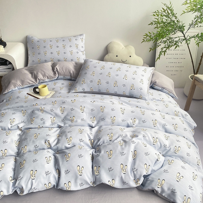 91家纺网 家纺一手货源 找家纺 寐时代 2023新款有氧提花双层纱四件套 快乐兔