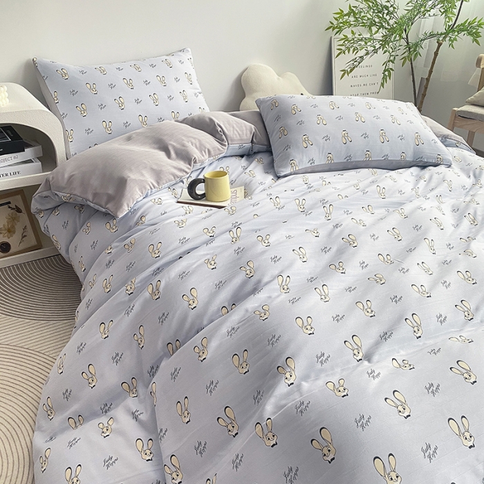 91家纺网 家纺一手货源 找家纺 寐时代 2023新款有氧提花双层纱四件套 快乐兔