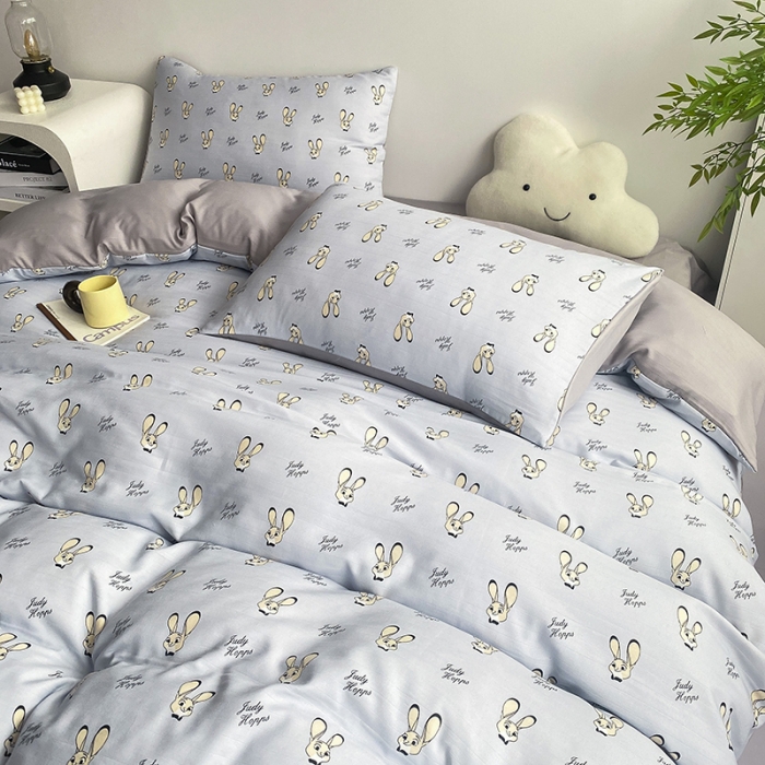 91家纺网 家纺一手货源 找家纺 寐时代 2023新款有氧提花双层纱四件套 快乐兔