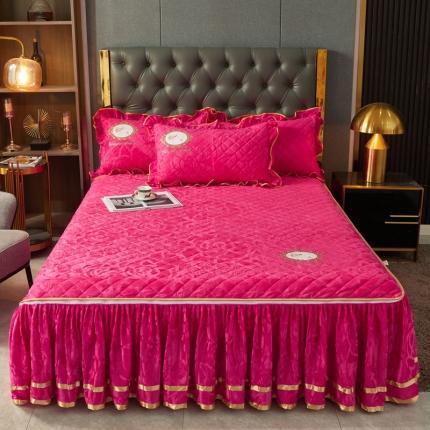 91家纺网 家纺一手货源 找家纺 恋尚 新款大豆蛋白棉天鹅绒夹棉床笠加床裙可脱卸床裙 居里夫人-玫红