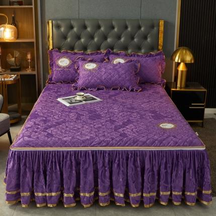 91家纺网 家纺一手货源 找家纺 恋尚 新款大豆蛋白棉天鹅绒夹棉床笠加床裙可脱卸床裙 居里夫人-魅紫
