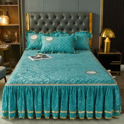 91家纺网 家纺一手货源 找家纺 恋尚 新款大豆蛋白棉天鹅绒夹棉床笠加床裙可脱卸床裙 居里夫人-铭兰