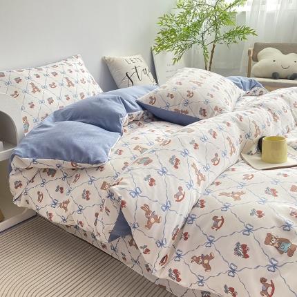 寐时代 2023新款有氧提花双层纱四件套 小熊软糖