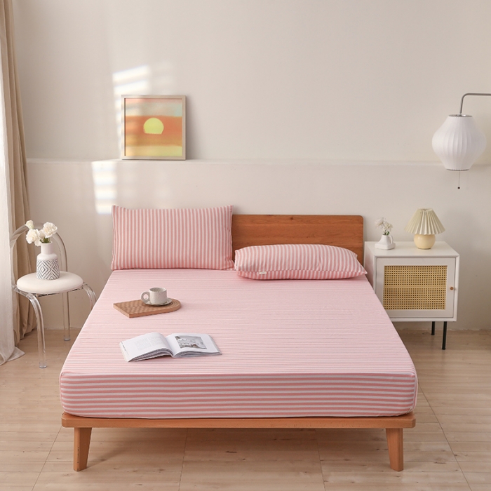 91家纺网 家纺一手货源 找家纺 大元 2025新款老粗布单品床笠 床笠-条纹粉