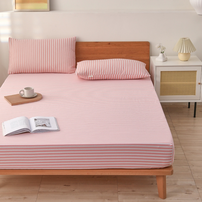 91家纺网 家纺一手货源 找家纺 大元 2025新款老粗布单品床笠 床笠-条纹粉