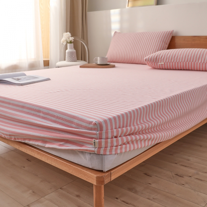 91家纺网 家纺一手货源 找家纺 大元 2025新款老粗布单品床笠 床笠-条纹粉